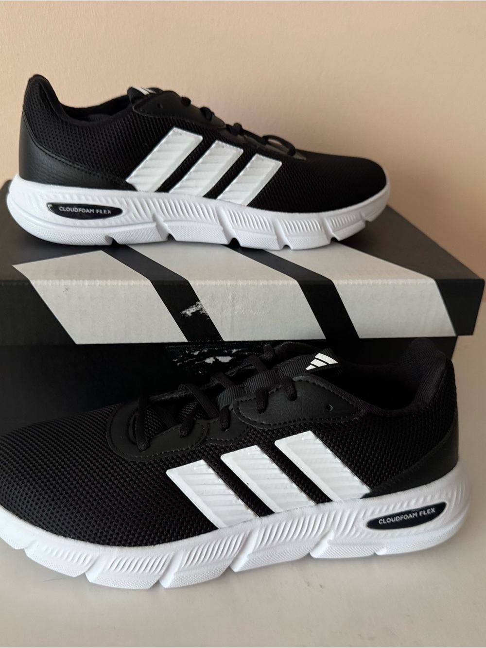 adidas Women Black & White Cloudfoam Flex Athletic Sneakers